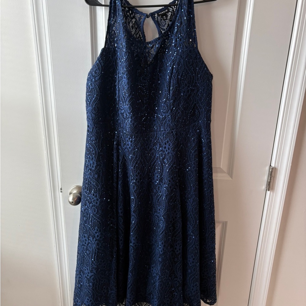 Navy Blue A-Line Lace Dress